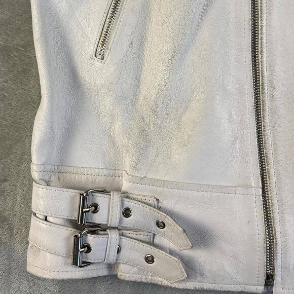 Zayn Leather Jacket Mens XL White Biker Moto Real Leather Zip Buckle Distressed - Picture 3 of 8